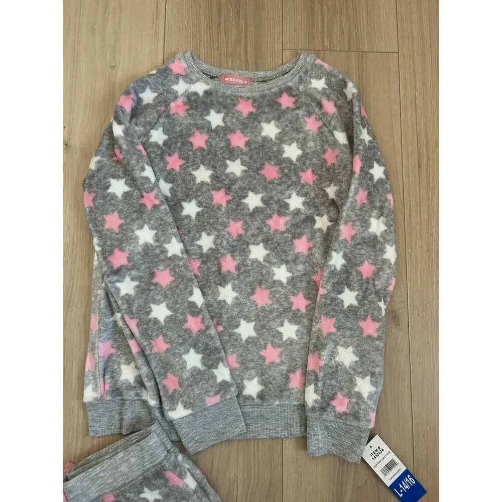 BCBG Girls Gray & Pink Star Print Lounge Jogger Pants and Sweater Set NEW 14/16